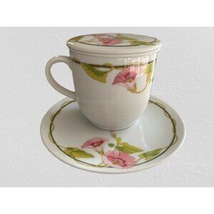 Vintage Toscany Collection Portsmouth Tea Infuser Set Mug W/ Lid Pink Flowers